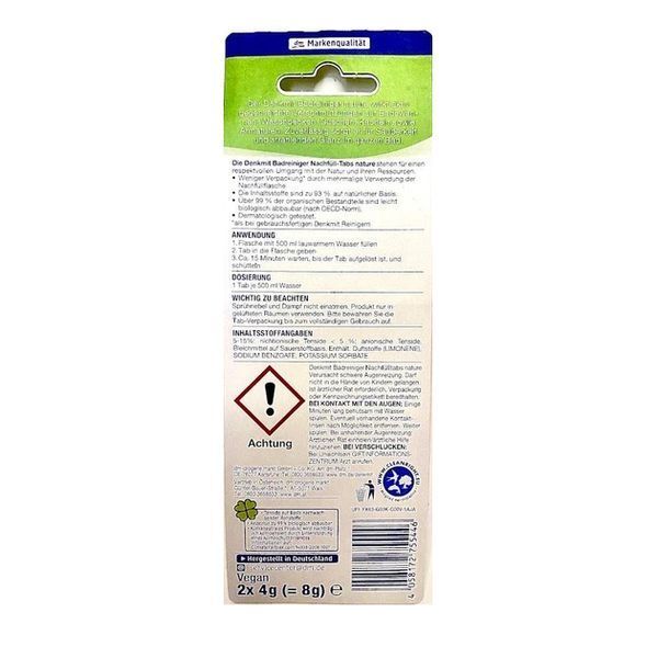 Засіб для миття ванної кімнати у таблетках Denkmit Badreiniger Nachf&uuml;ll-Tabs nature, 2 шт/уп 1076 фото
