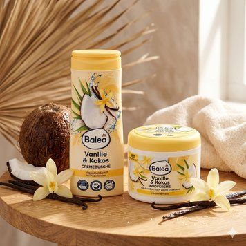 Гель для душу жіночий та крем для тіла Балеа Vanille & Kokos зволожуючий для усих типів шкіри, ваніль кокос жовтий nb001 фото